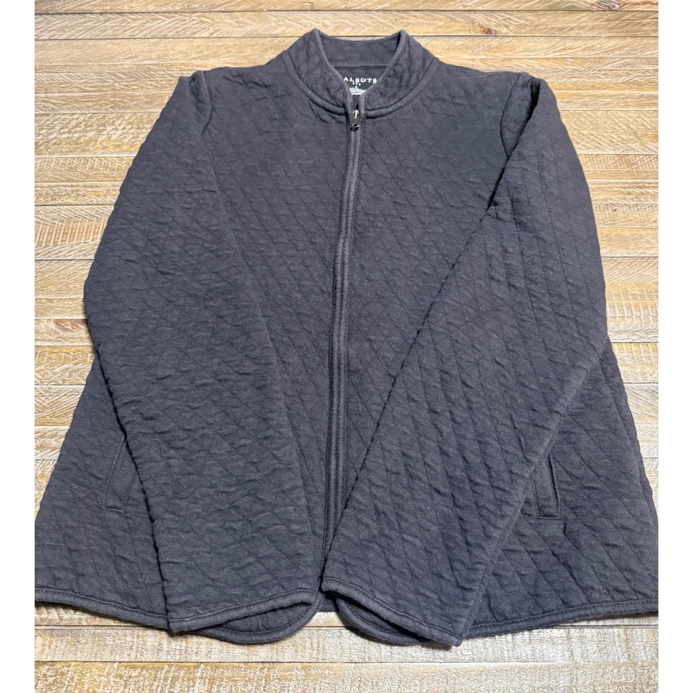 Talbots Quilted Jacket Women Small Gray Mock Neck Full Zip Cotton Blend Preloved - Picture 1 of 6